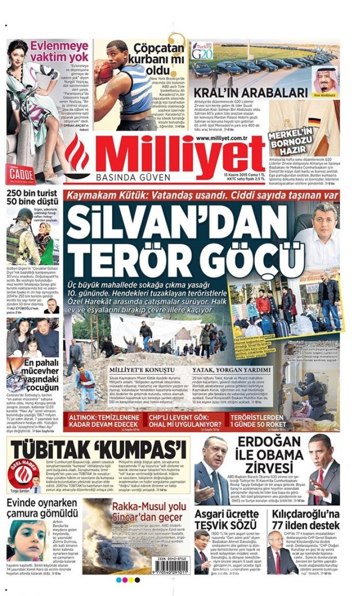 Günün gazete manşetleri  13 Kasım 2015