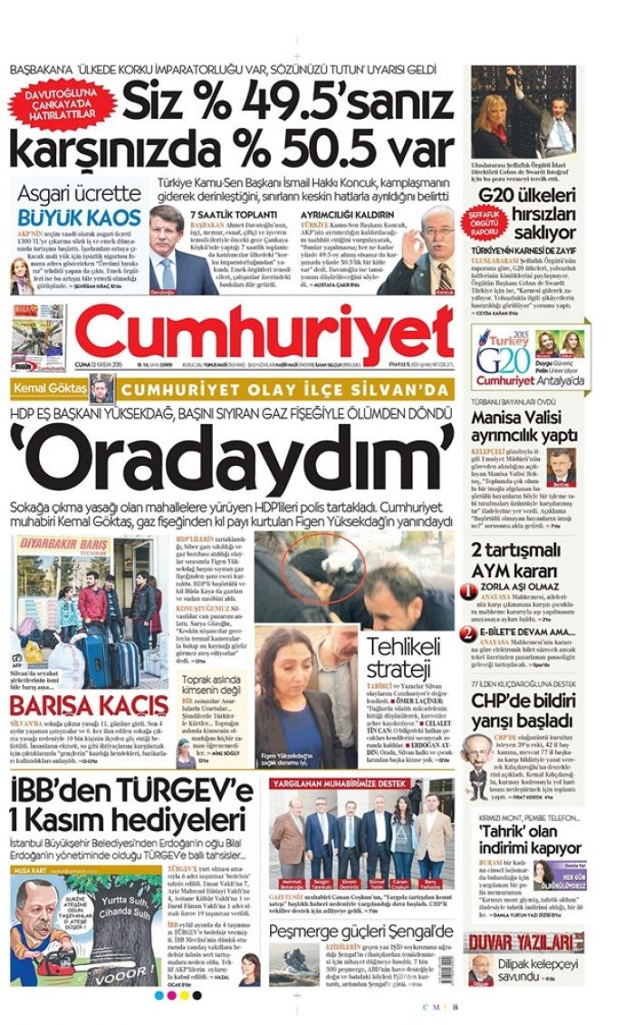 Günün gazete manşetleri  13 Kasım 2015