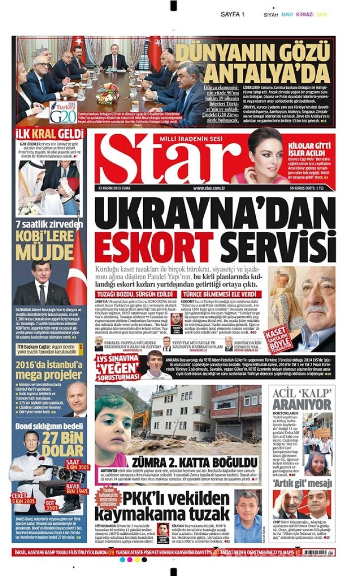 Günün gazete manşetleri  13 Kasım 2015