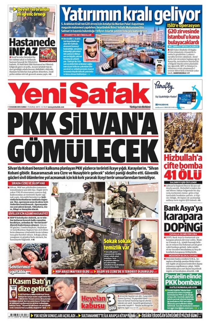 Günün gazete manşetleri  13 Kasım 2015