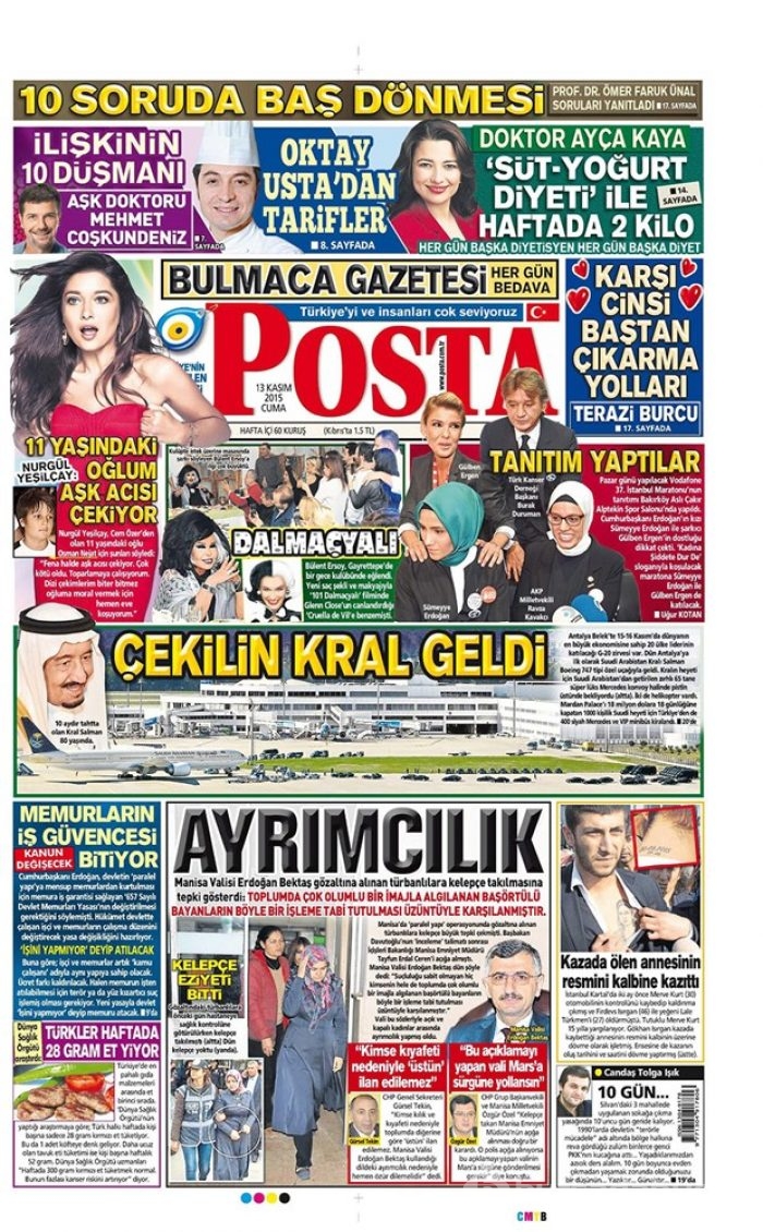 Günün gazete manşetleri  13 Kasım 2015