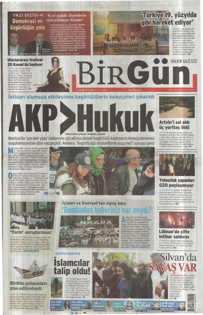 Günün gazete manşetleri  13 Kasım 2015