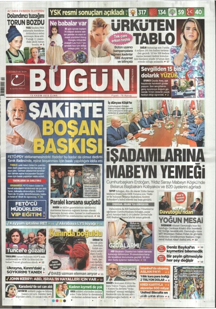 Günün gazete manşetleri  13 Kasım 2015
