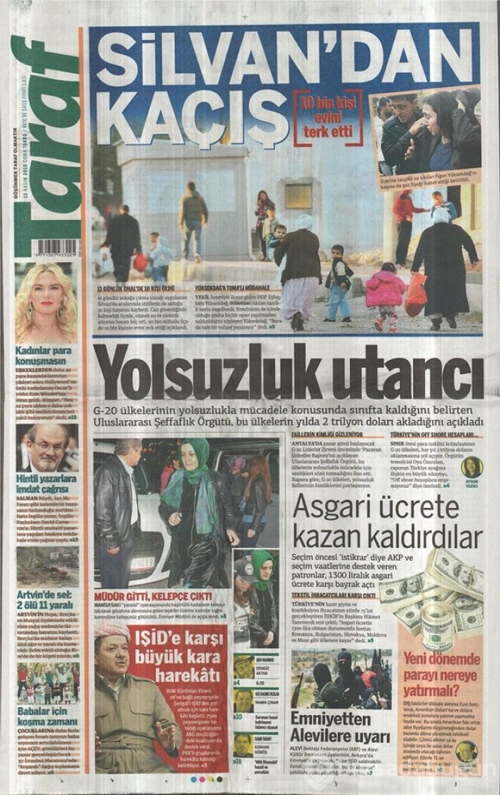 Günün gazete manşetleri  13 Kasım 2015