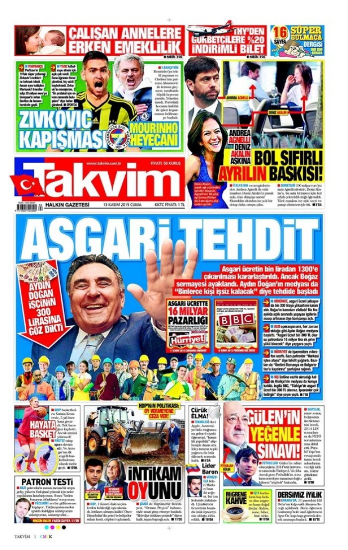 Günün gazete manşetleri  13 Kasım 2015