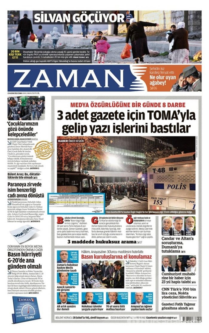 Günün gazete manşetleri  13 Kasım 2015