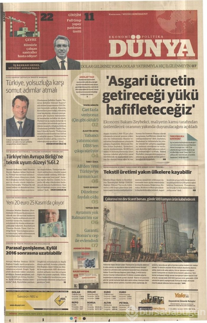 Günün gazete manşetleri  13 Kasım 2015