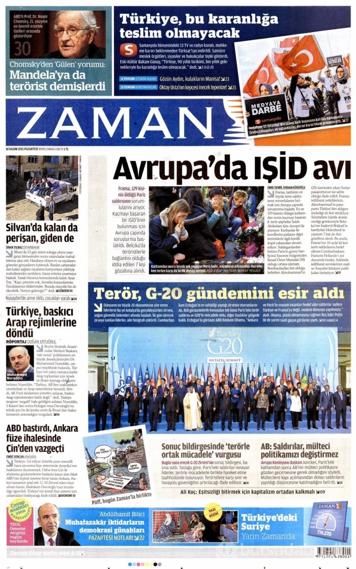 Günün gazete manşetleri (16 Kasım 2015)