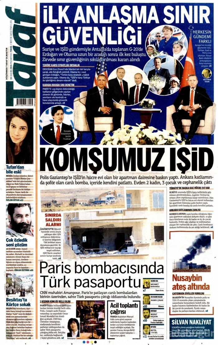 Günün gazete manşetleri (16 Kasım 2015)