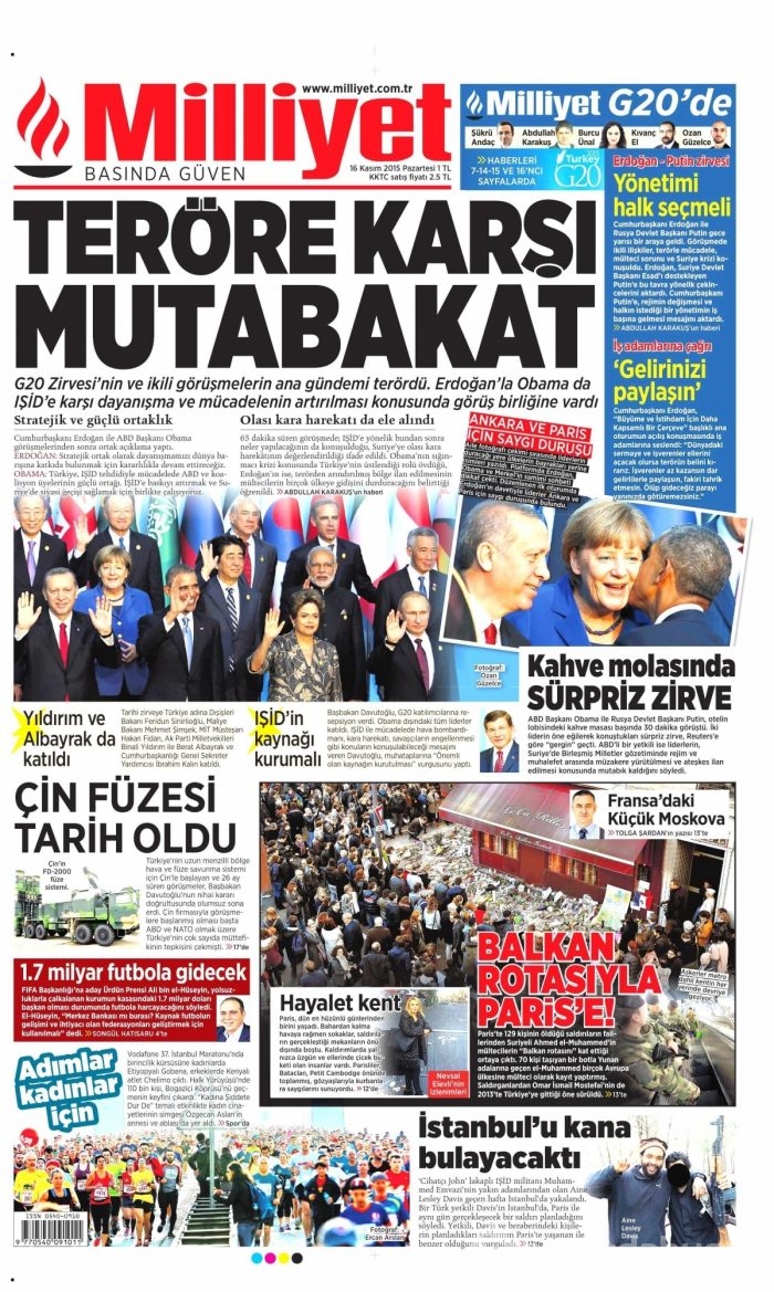 Günün gazete manşetleri (16 Kasım 2015)