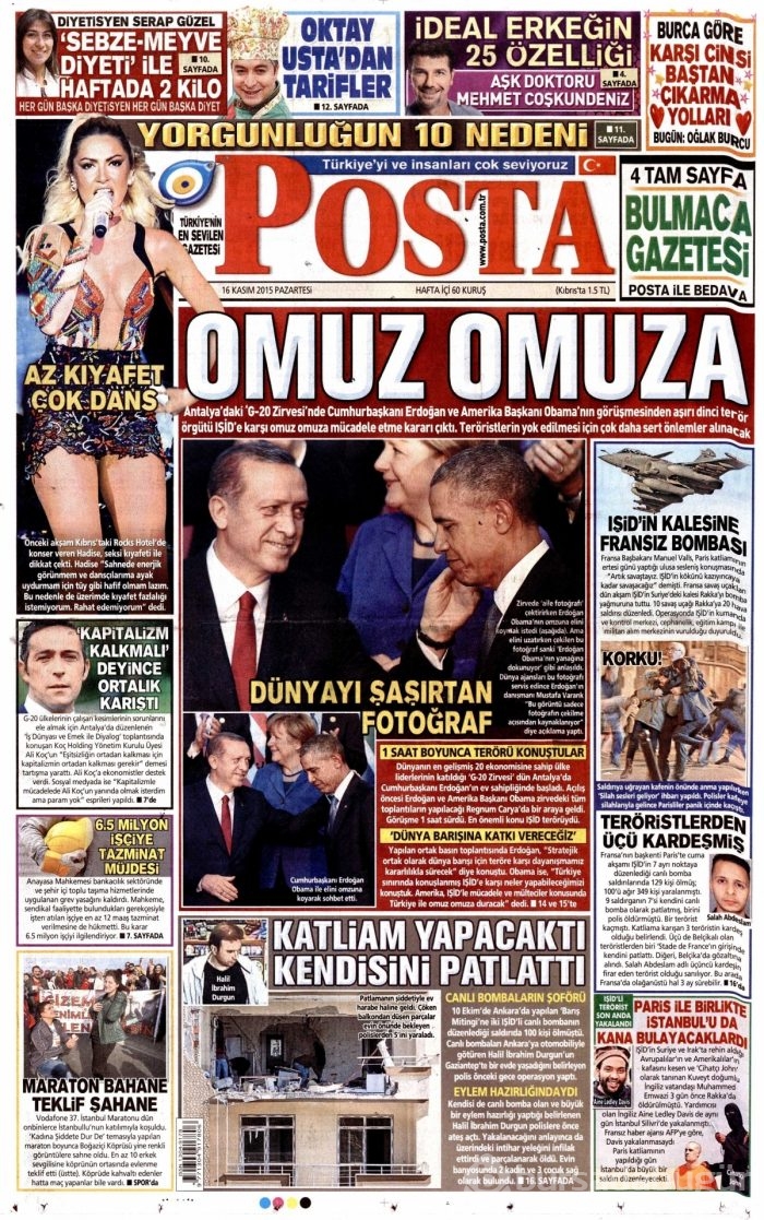 Günün gazete manşetleri (16 Kasım 2015)
