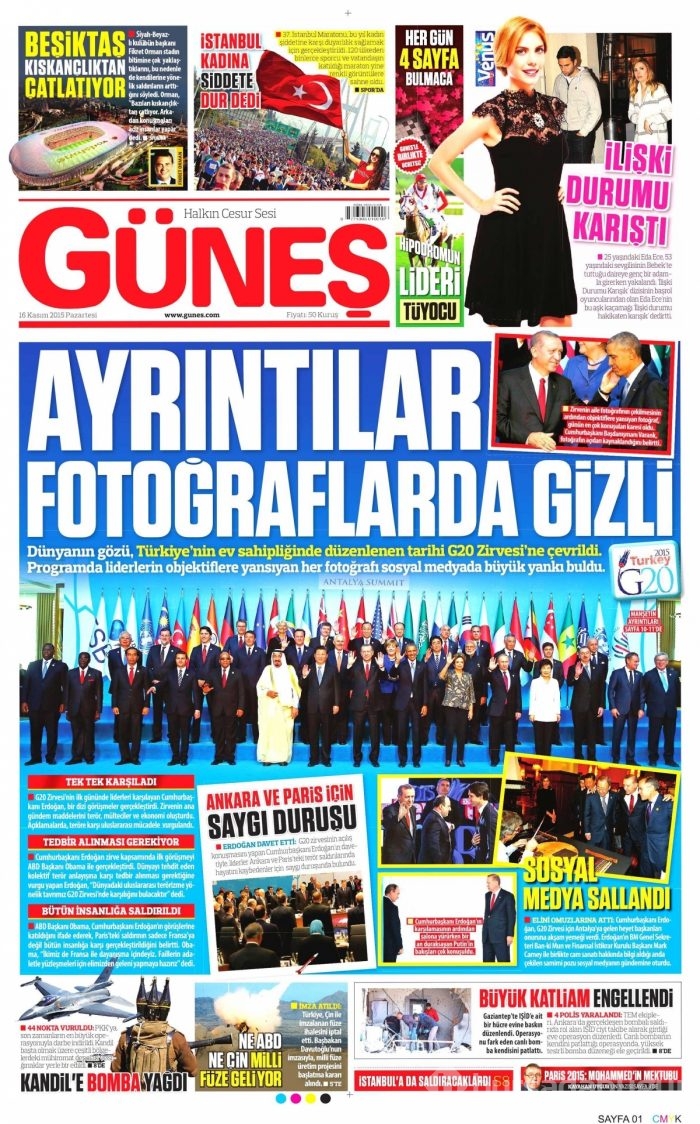Günün gazete manşetleri (16 Kasım 2015)