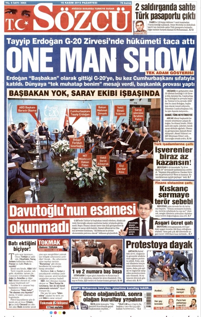 Günün gazete manşetleri (16 Kasım 2015)