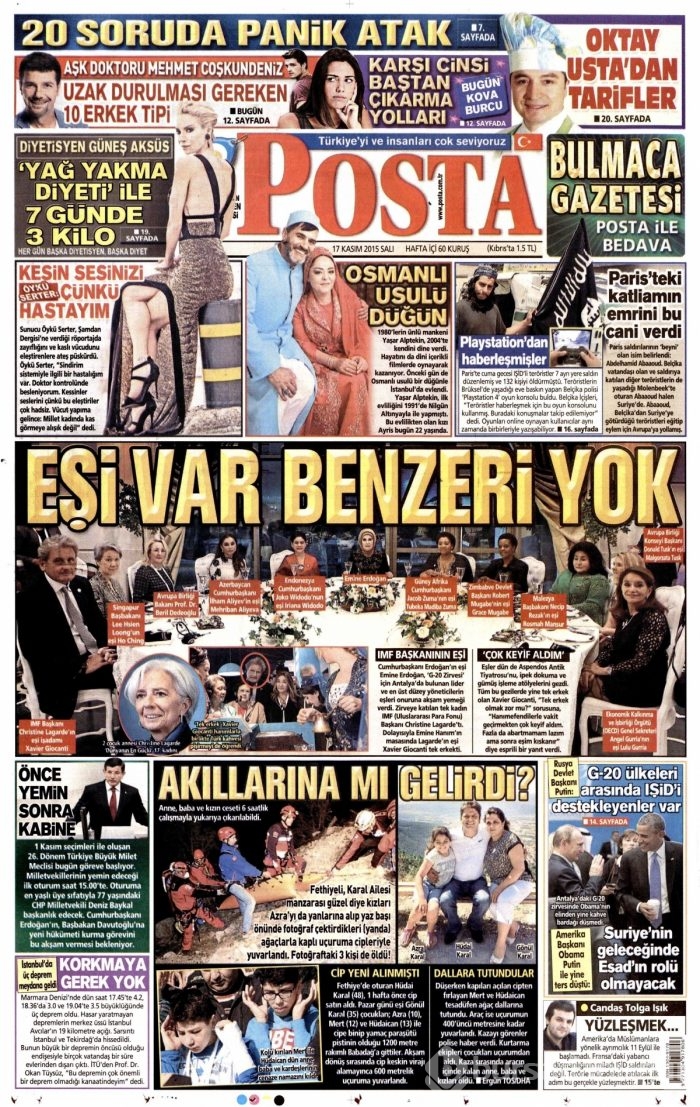 Gazete manşetleri (17 Kasım 2015)