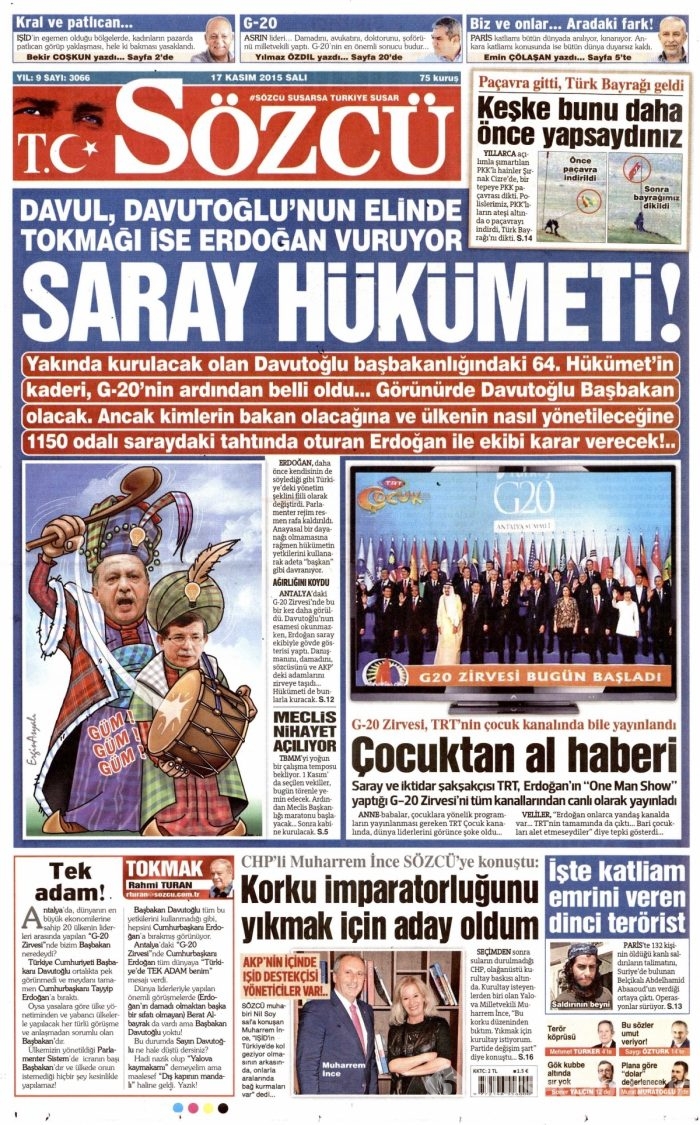 Gazete manşetleri (17 Kasım 2015)