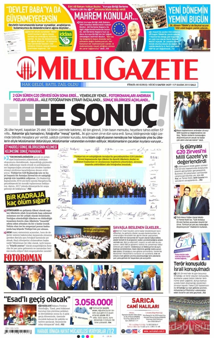 Gazete manşetleri (17 Kasım 2015)