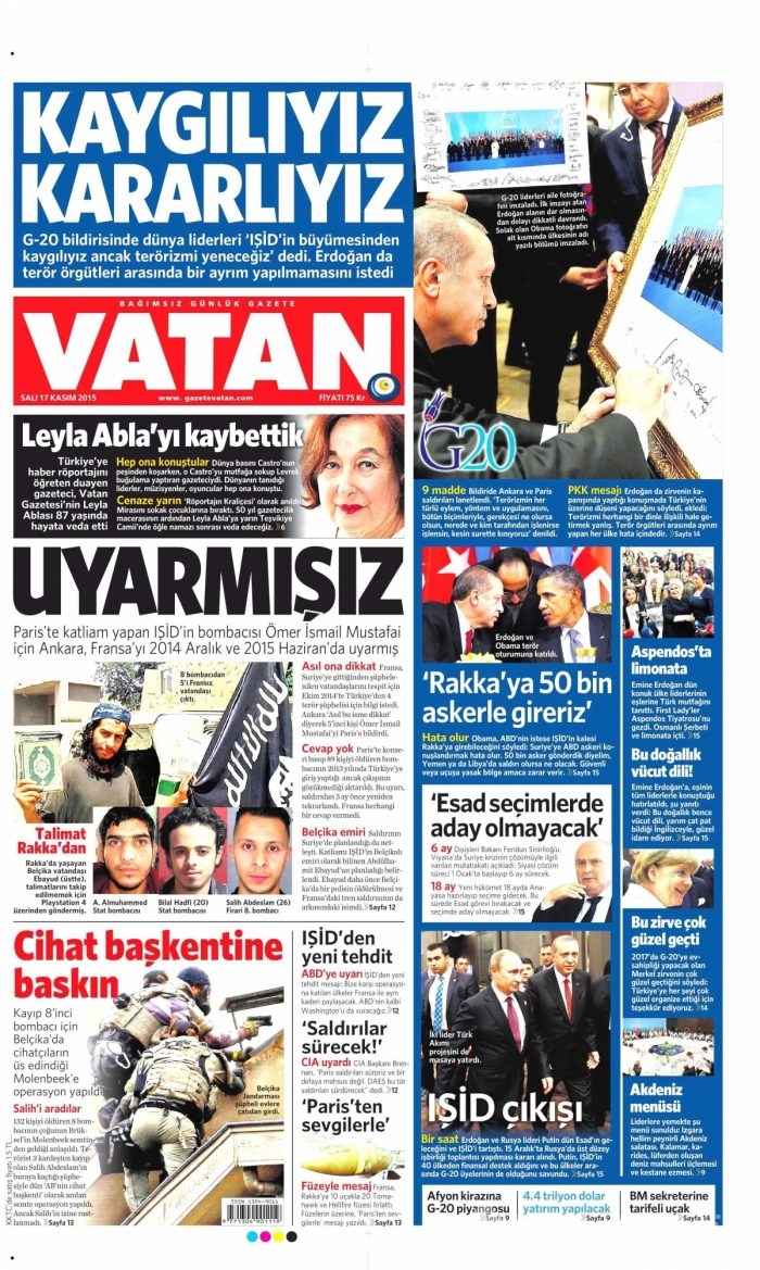 Gazete manşetleri (17 Kasım 2015)