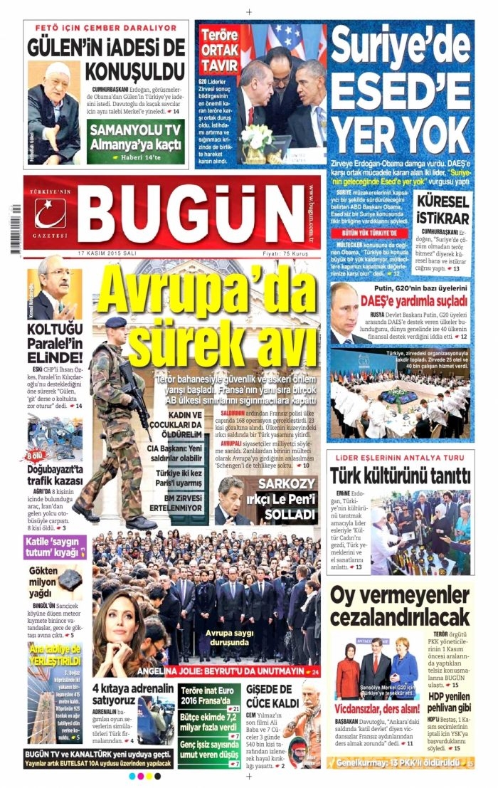 Gazete manşetleri (17 Kasım 2015)