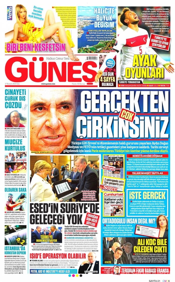 Gazete manşetleri (17 Kasım 2015)