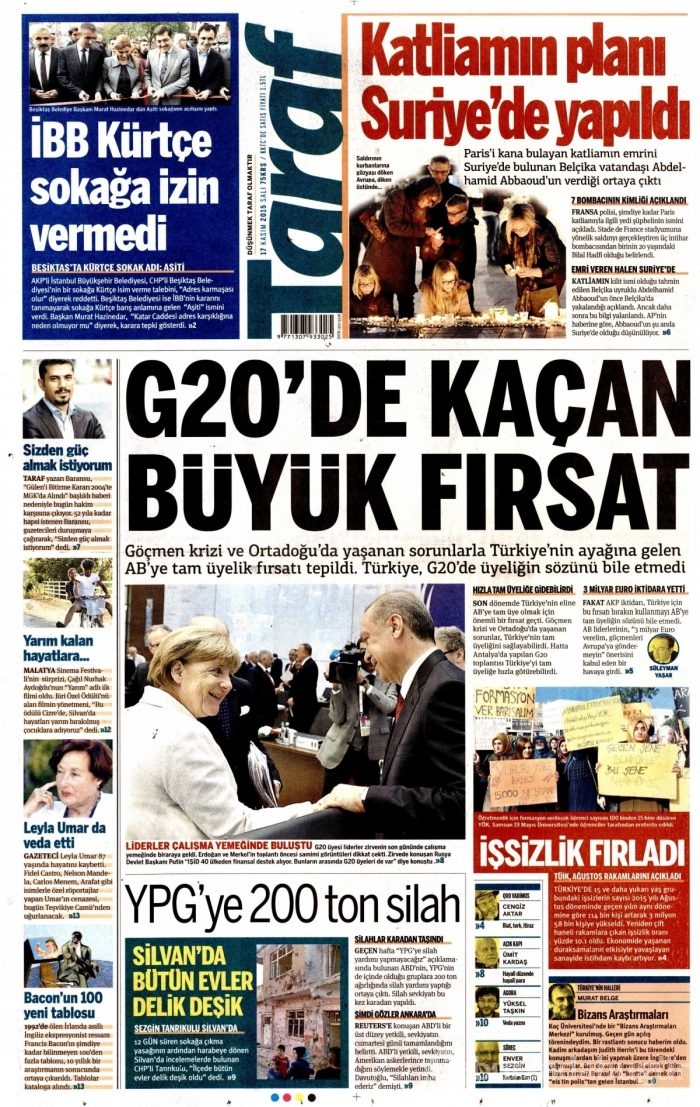 Gazete manşetleri (17 Kasım 2015)