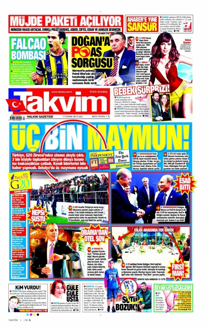 Gazete manşetleri (17 Kasım 2015)