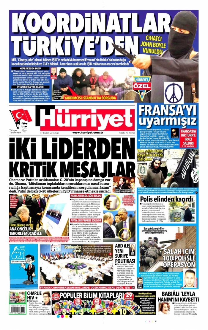 Gazete manşetleri (17 Kasım 2015)