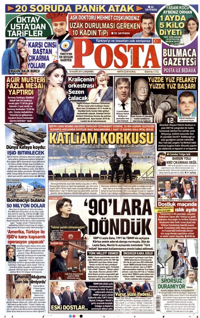 Günün gazete manşetleri (18 Kasım 2015)