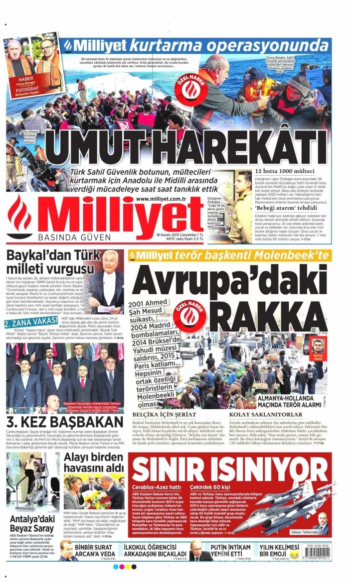 Günün gazete manşetleri (18 Kasım 2015)