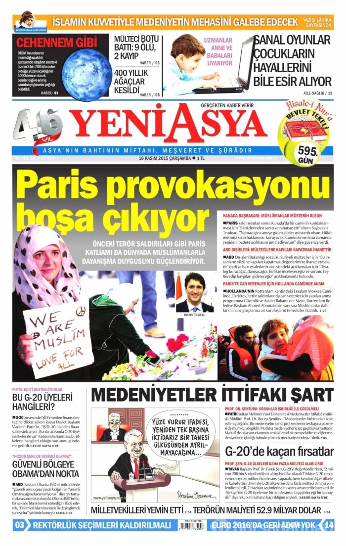 Günün gazete manşetleri (18 Kasım 2015)
