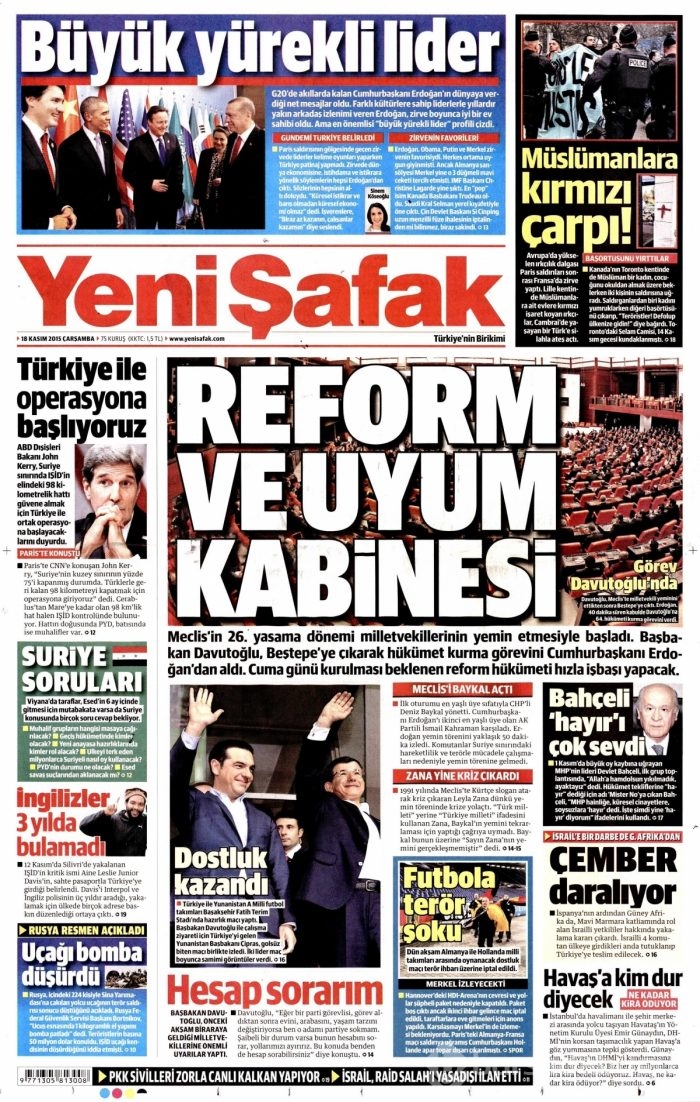 Günün gazete manşetleri (18 Kasım 2015)