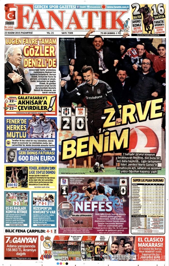 Günün gazete manşetleri (23 Kasım 2015)