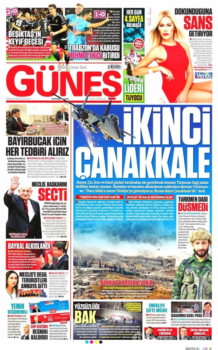 Günün gazete manşetleri (23 Kasım 2015)