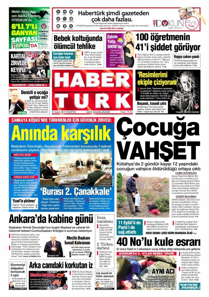 Günün gazete manşetleri (23 Kasım 2015)