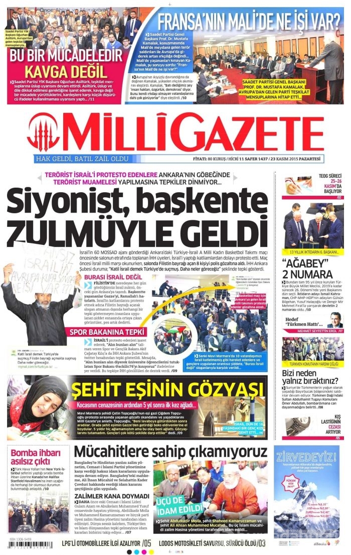 Günün gazete manşetleri (23 Kasım 2015)