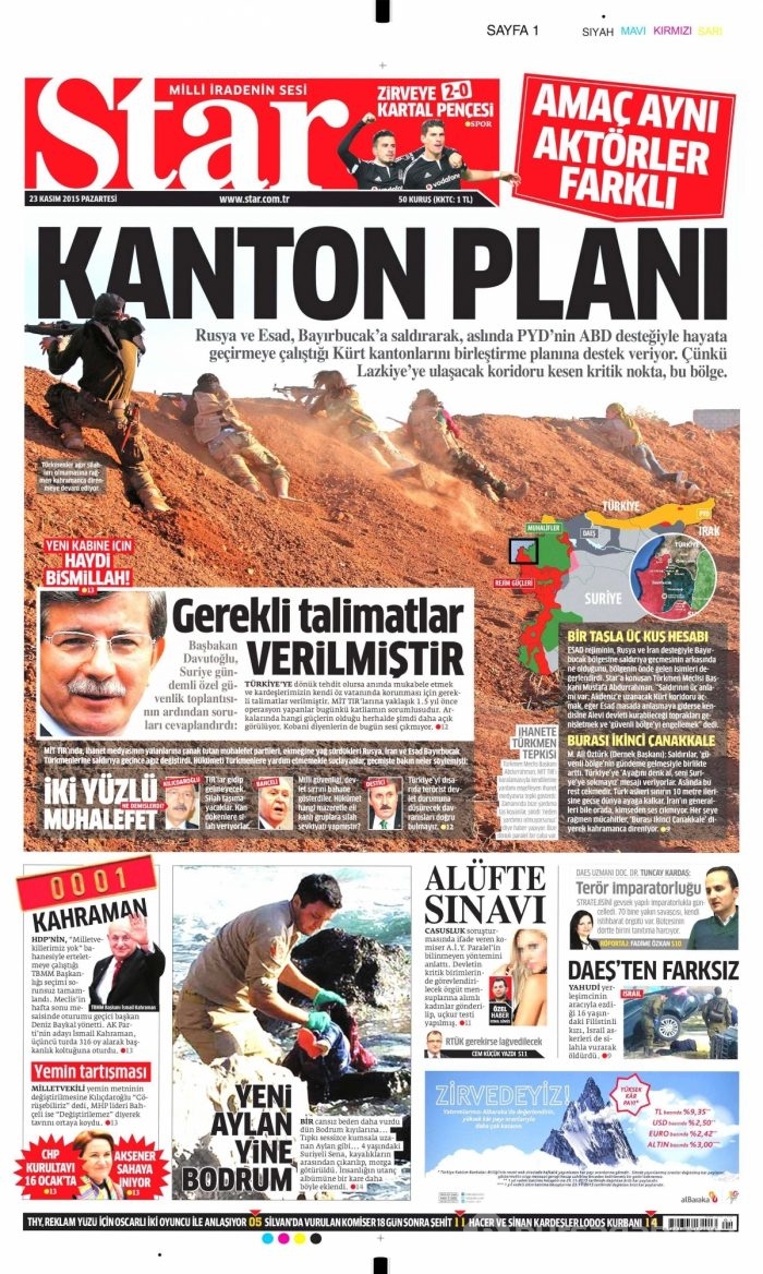 Günün gazete manşetleri (23 Kasım 2015)