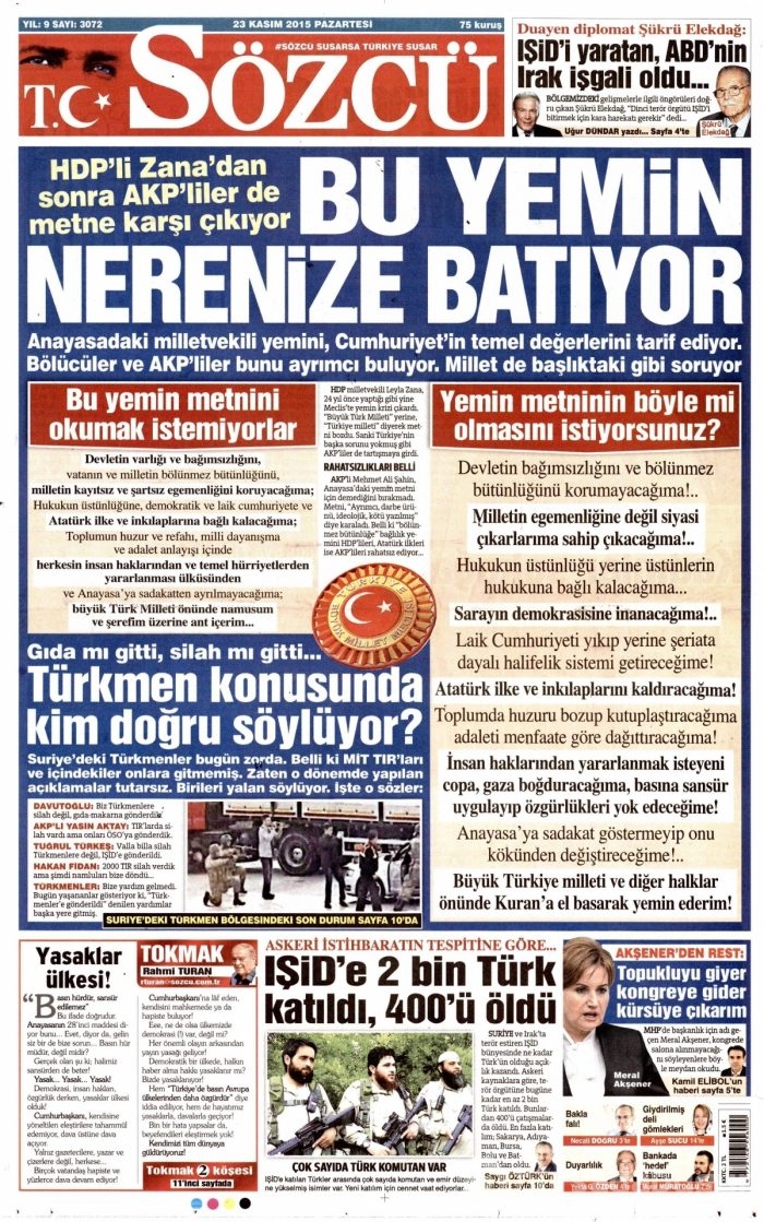 Günün gazete manşetleri (23 Kasım 2015)