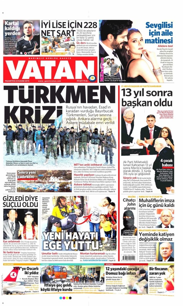 Günün gazete manşetleri (23 Kasım 2015)