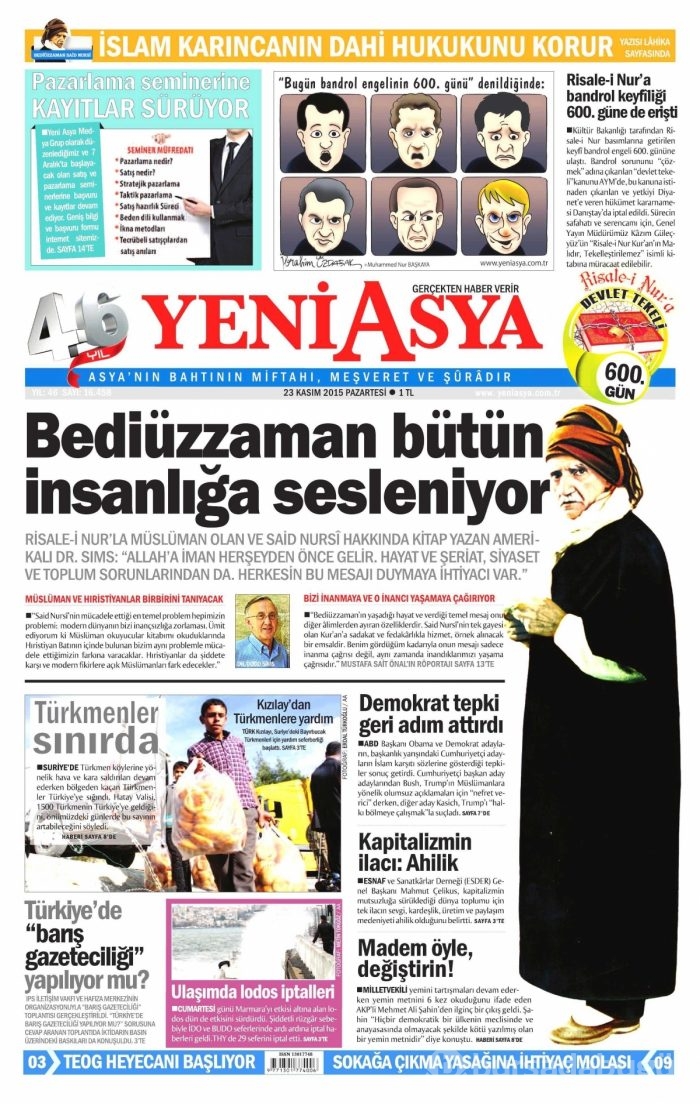 Günün gazete manşetleri (23 Kasım 2015)