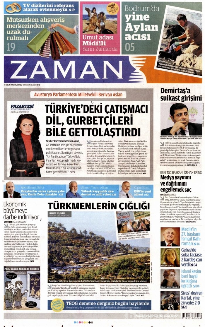Günün gazete manşetleri (23 Kasım 2015)