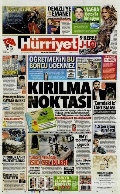 Günün gazete manşetleri (24 Kasım 2015)