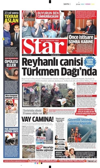 Günün gazete manşetleri (24 Kasım 2015)