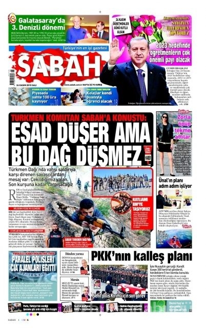 Günün gazete manşetleri (24 Kasım 2015)