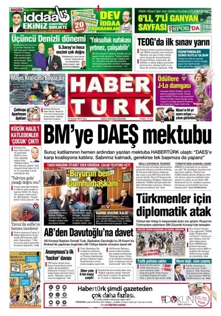 Günün gazete manşetleri (24 Kasım 2015)