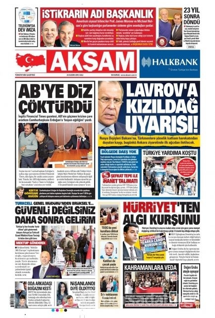 Günün gazete manşetleri (24 Kasım 2015)