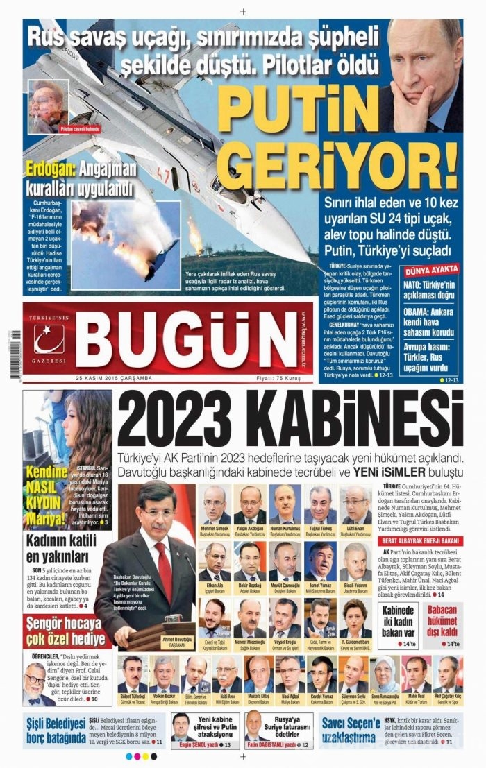 Gazete manşetleri (25 Kasım 2015)