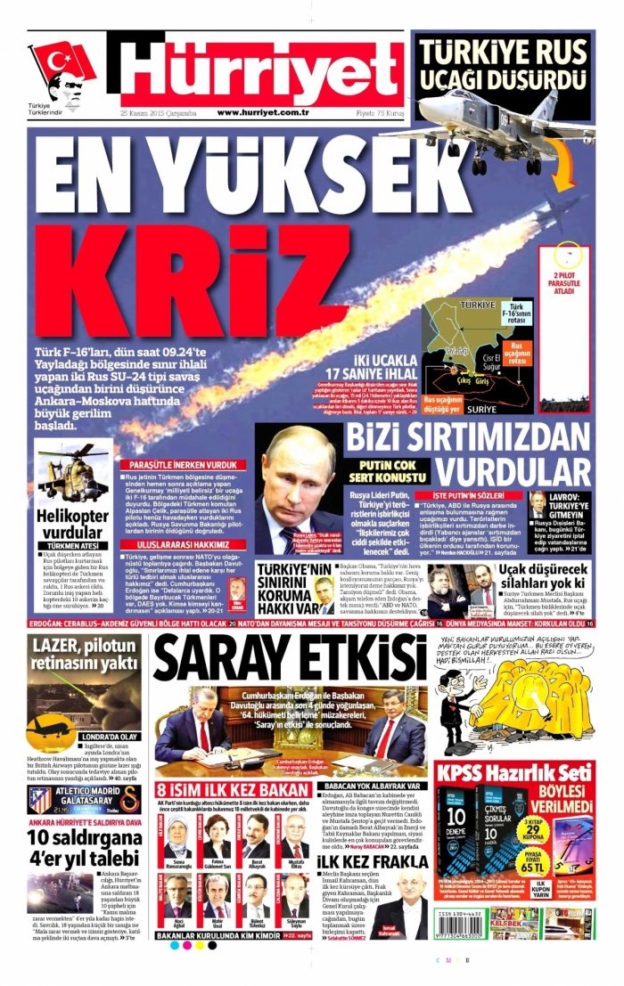 Gazete manşetleri (25 Kasım 2015)