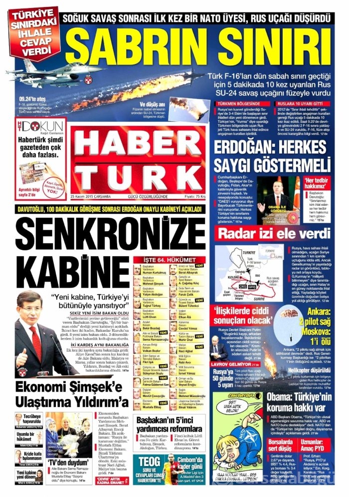 Gazete manşetleri (25 Kasım 2015)