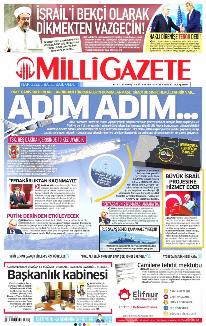 Gazete manşetleri (25 Kasım 2015)