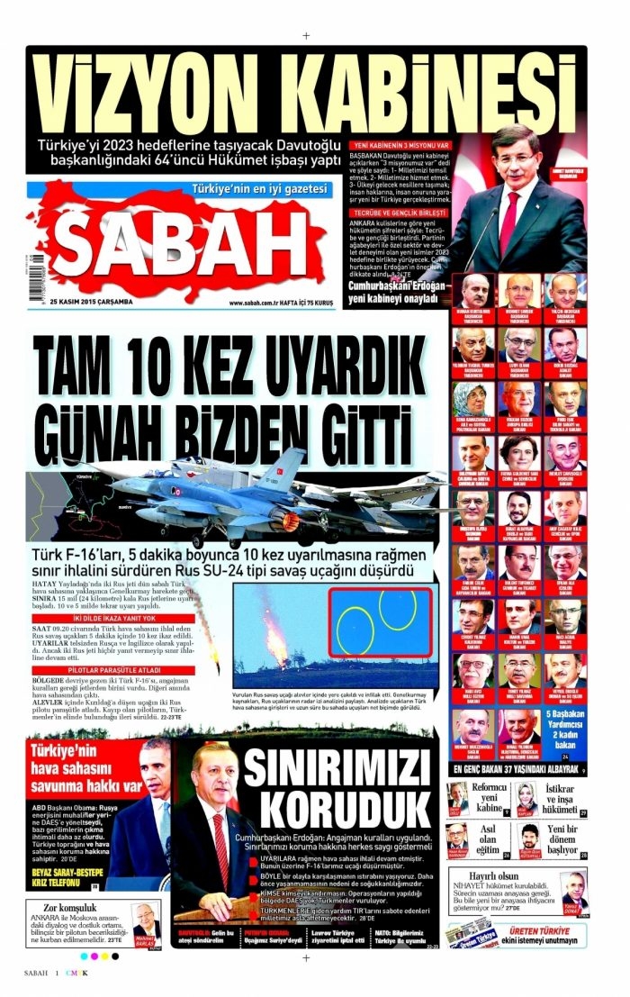 Gazete manşetleri (25 Kasım 2015)