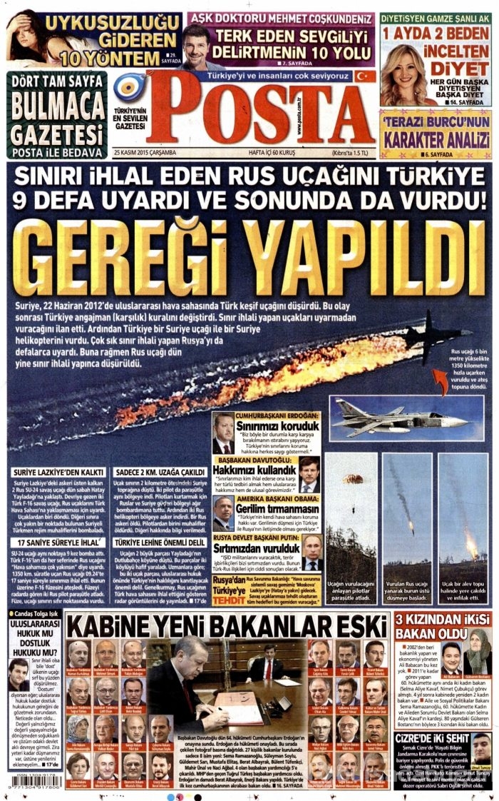 Gazete manşetleri (25 Kasım 2015)